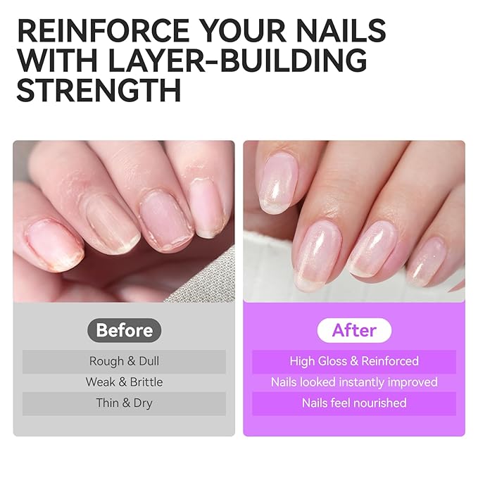 Women Nail Strengthener Protein for Daily: Glittering Pearl 15ml Gelike EC 6 in 1 Nail Treatment for Weak and Damaged Nails Everyday - Nail Polish Hardener for Home Salon Travel Spa Gift