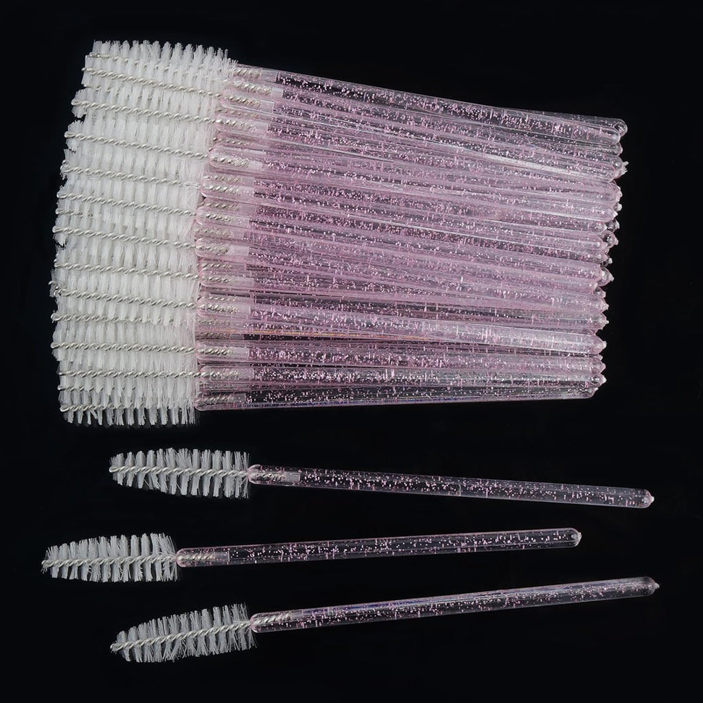 300PCS Disposable Mascara Wands Spoolie Brush Crystal Eyebrow Brushes Eyelash Extension Applicator Makeup Kits.myaokue-up(Pink/White)