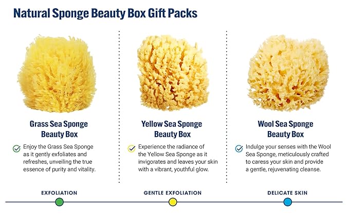 HartFelt Beauty Box Bundle with Exfoliation Foot Scrub and Delicate Skin Wool Sea Sponge, Shower Sponges for Women & Men, Shower Scrubber Gift Box