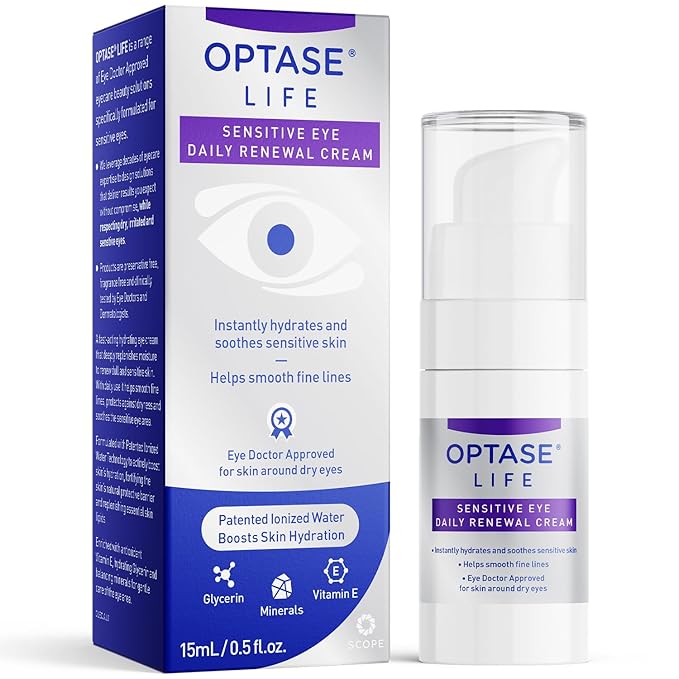 Optase LIFE Sensitive Eye Daily Renewal Cream - Hydrating Eye Cream for Skin Use Around Dry and Sensitive Eyes - Smooths Fine Lines, Preservative-Free, Eye Doctor and Dermatologist Approved - 15 ML