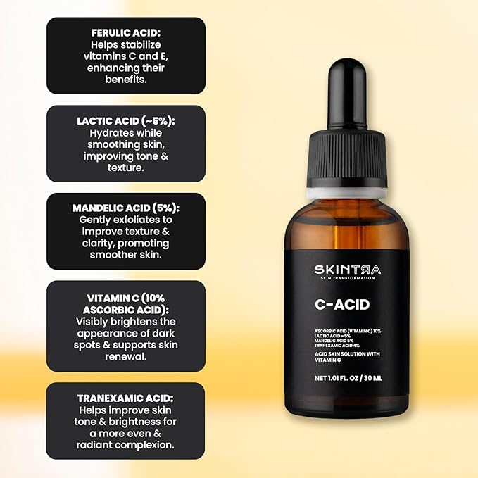 C-Acid Vitamin C & AHA Face Serum – Advanced Exfoliating and Brightening Treatment – Designed for Night Use with Lightweight Finish – 10% AHA Blend – 30 ml/Net 1.01 Fl. Oz