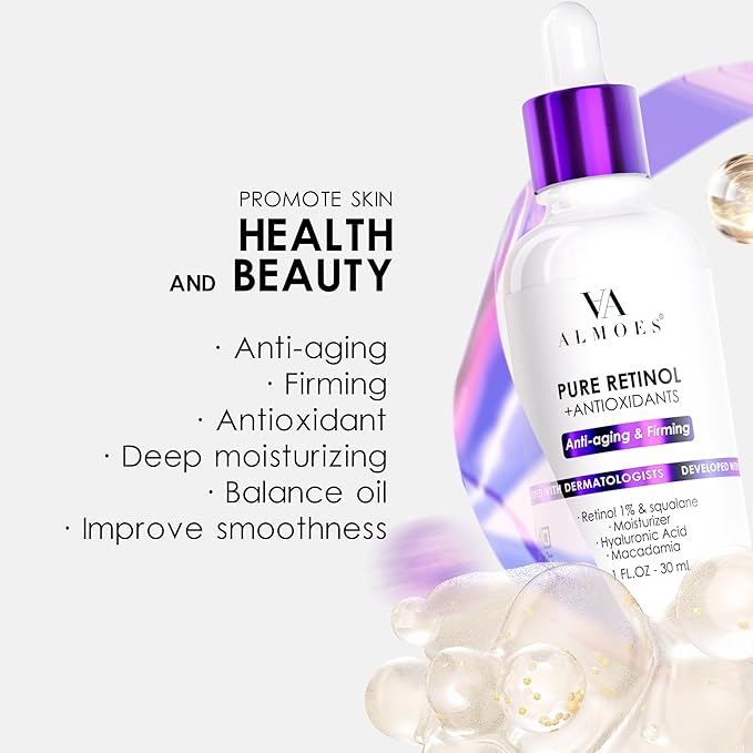 Almoes Retinol Serum for Face,Moisturising Serum for Face with Macadamia,Firming Skin,Antioxidant,Increase Skin Elasticity,Hyaluronic Acid Serum,Face Serum for Women,Serum for Face,Face Care,1 Fl Oz