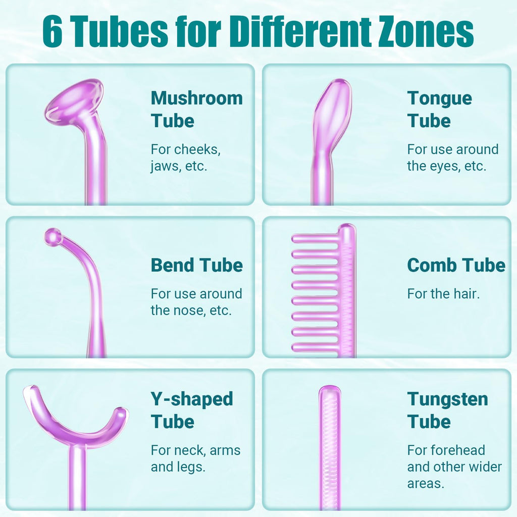 High Frequency Facial Wand - TUMAKOU Portable Violet High Frequency Facial Skin Machine - with 6 Glass Tubes