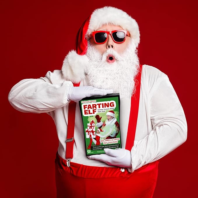 Farting Elf Bath Salts Soak - Holiday Stress Relief Gag Gift for Adults - Funny Christmas Gifts for Friends - Fresh and Fragrant White Elephant Stocking Stuffer, Pink Rose