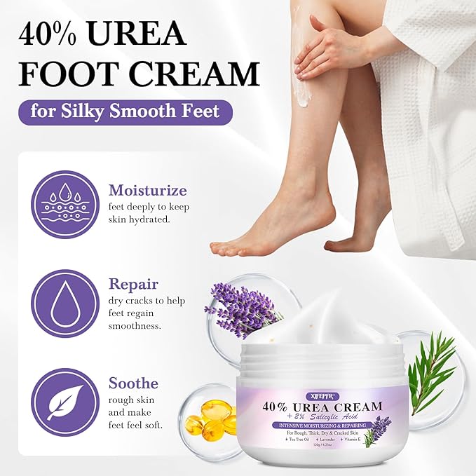 Foot Soak Set Callus Remover Pedicure Kit - Urea Cream 40%, Lavender Soak Salt with Epsom Salt & Foot File for Dead Skin, Foot Care Kit for Dry Cracked Heels at Home