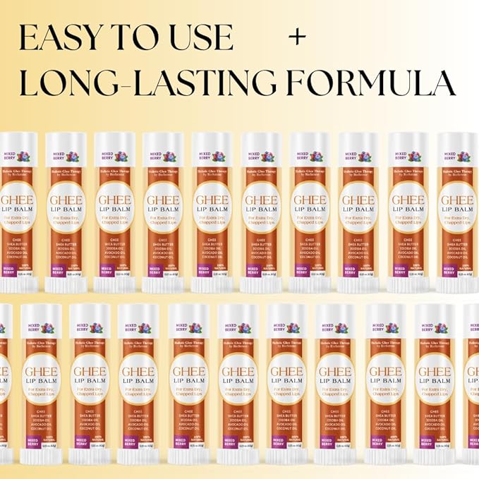 All Natural Lip Balm For Very Dry Lips | Hydrating & Moisturizing Lip Balm with Shea Butter, Ghee, Jojoba Oil, Coconut Oil | Chapped Lips & After Sun Care | BioSerene (4.5 gms/tube, Mixed Berry)