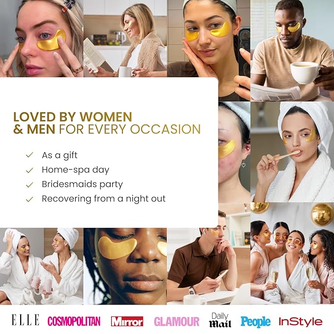 PLANTIFIQUE Gold Eye Patches for Puffy Eyes and Dark Circles 5 Pairs Under Eye Masks for Dark Circles and Puffiness Eye Gels with Collagen & Caffeine Eye Patches Gold Eye Mask Skincare