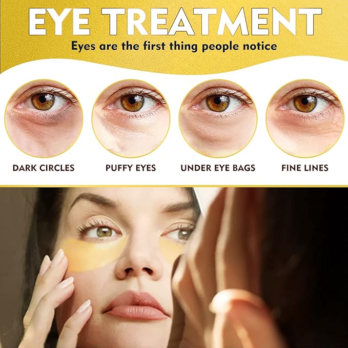 Under Eye Patches, 24K Gold Eye Patches for Puffy Eyes and Dark Circles, Under Eye Masks for Dark Circles and Puffiness, Eye Gel Pads for Eyes Bags Treatment & Non-Irritating Eye Mask Skincare