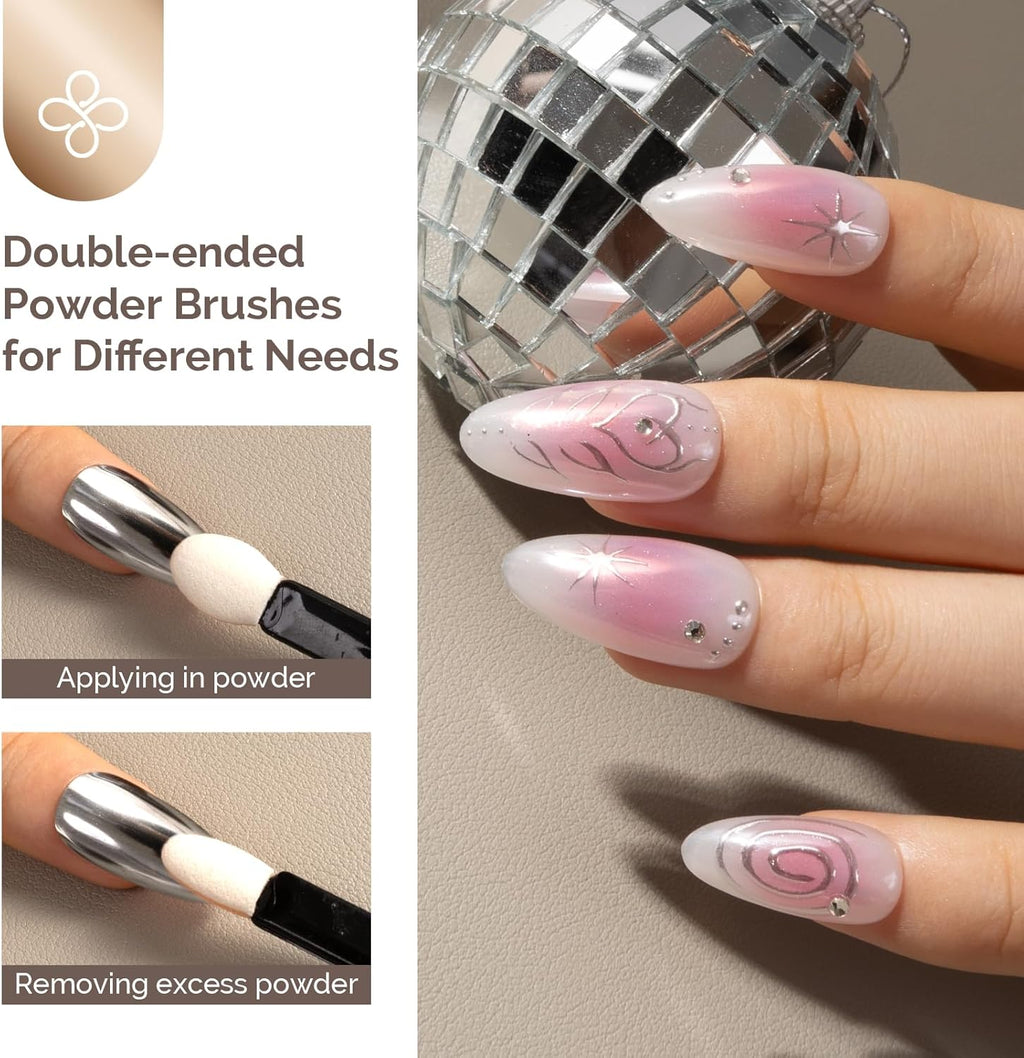 MelodySusie 2Pcs Chrome Nail Powder for Gel Nails,Metallic Mirror Effect Pigment Stylish and Technological Fine Glitter for Home DIY Salon Use