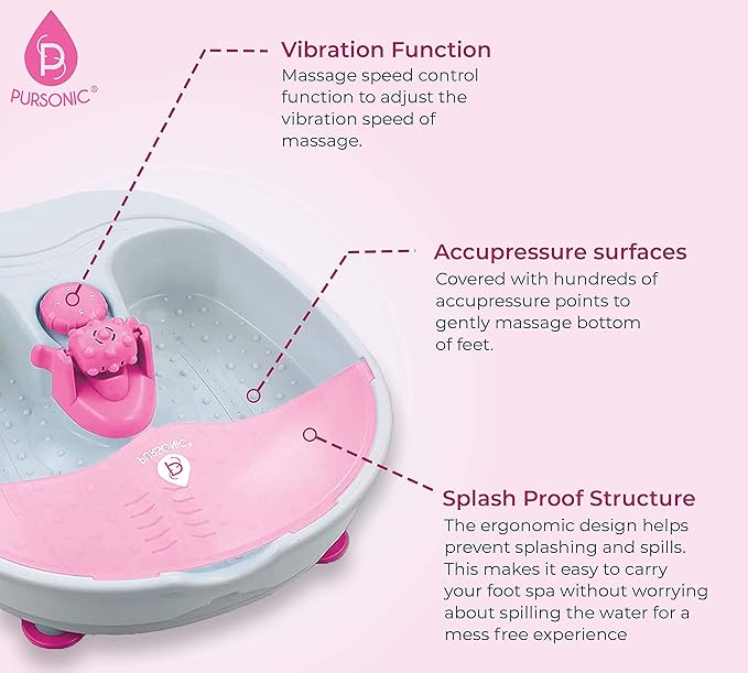 Pursonic Foot Spa Massager with Vibrating Bubbles & Tea Tree Oil Foot Salt Scrub with Epsom Salt 10oz Gift Set, Melts Away Stress and Revitalizes Tired Feet,Pink