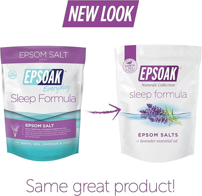 Epsoak Epsom Salt 4 lb. Magnesium Sulfate USP. (Qty. 2 x 2lb. Bag), Lavender Sleep Formula, Resealable Epsom Salt Bag, Made in The USA, Cruelty-Free Certified