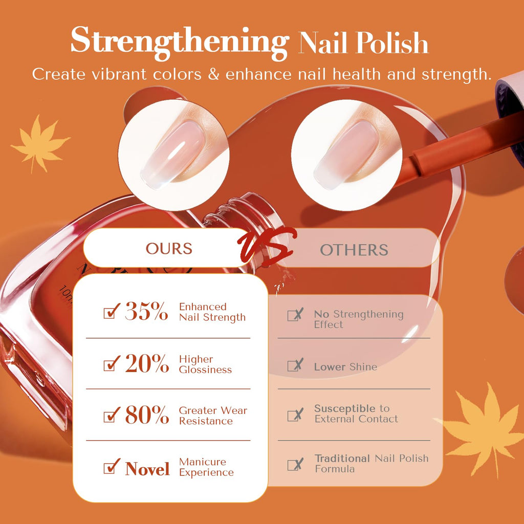 AZUREBEAUTY Fall Nail Polish Set, 4 Colors Yellow Orange Brown Glitter Quick Dry Natural Nail Lacquer Strengthening Treatment Kit with Top Coat DIY Salon at Home