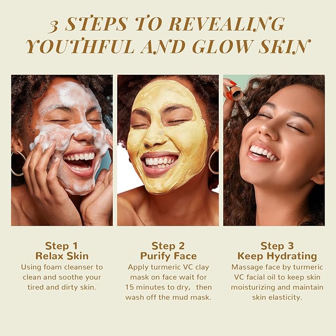 ANAI RUI Turmeric Facial Skincare Set, Mother's Day Gift for Women, Turmeric & Vitamin C Clay Mask for Dark Spot, Moisturizing Facial Oil, Turmeric Face Cleanser, Skincare Gift Set for Women