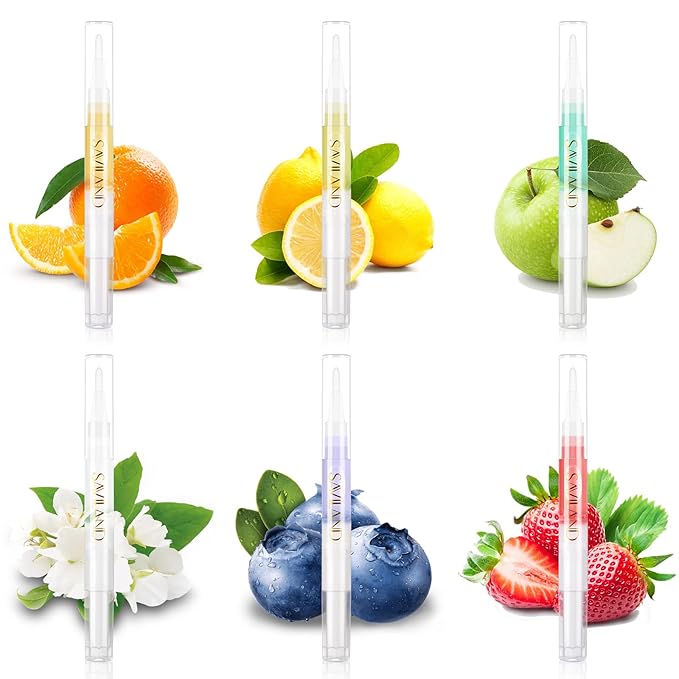SAVILAND 6PCS Natural Cuticle Oil Pen with Castor Oil & Vitamin E Clear Builder Nail Gel
