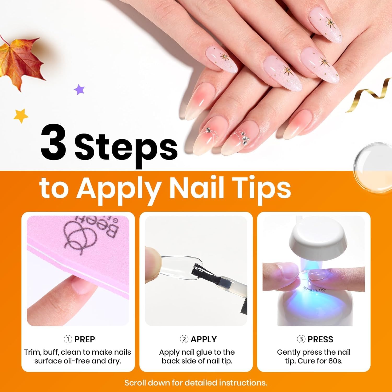 Beetles 15ml Gel Nail Glue 9 in 1 for Acrylic Nails Tips and Clear Press on Nails, Long Lasting Extension Glue, Base Coat, Blooming Art Gel, Fall Halloween Nails, U V Light Cured