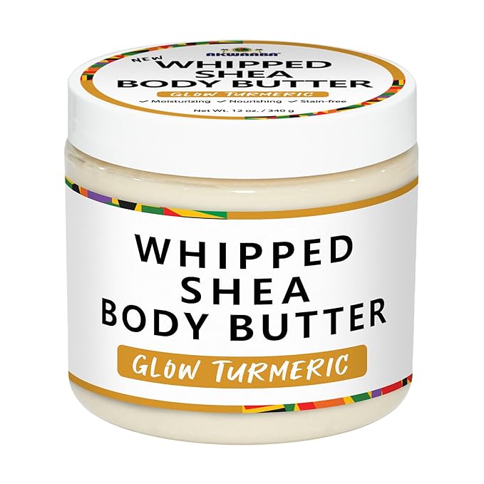 AKWAABA New Whipped Shea Body Butter (Glow Turmeric) - Moisturizes, Glows & Softens Skin | Natural Raw Shea Butter | For Dry Skin | 12 oz / 340 g