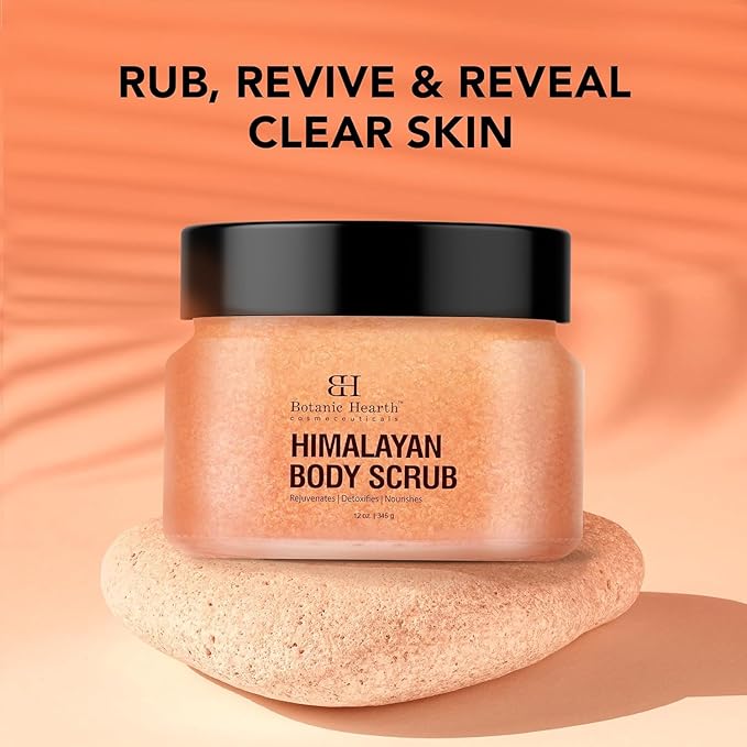 Botanic Hearth Himalayan Salt Body Scrub with Lychee Oil, Exfoliating Body Scrub act as Body Exfoliator & helps with Moisturizing Skin, Acne, Cellulite, Dead Skin Scars, Wrinkles 12 oz