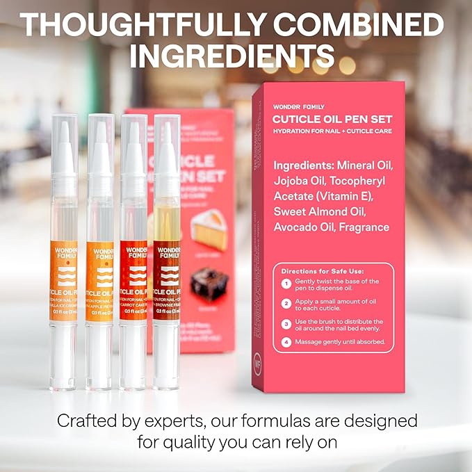 Cuticle Oil Pen 4-Pack – Nail Growth Oil and Strengthener with Jojoba, Almond & Vitamin E – Cuticle Care Oil for Nails & Cuticles – Nail Repair, Hardener & Moisturizer – Scented Nail Pens for Manicure