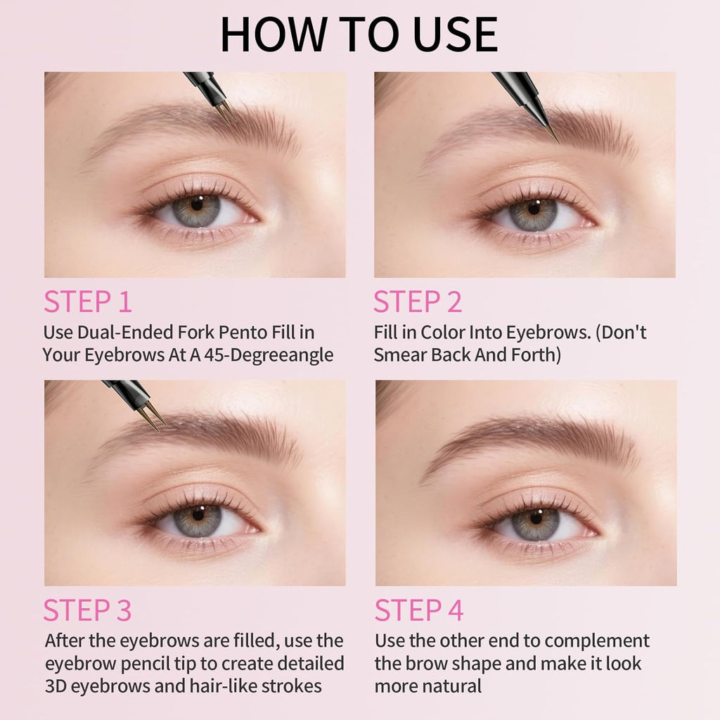 Microblading Eyebrow Pencils for Women - Eyebrow Pen 2-in-1 Dual-Ended Eye Brow Pencil with Precise 2-Fork-Tip & Brush-Tip Waterproof Eyebrow Pen for Hair-Like Brows, Last All Day, Light Brown