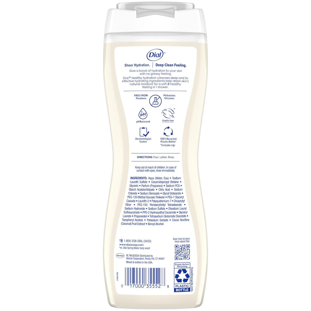 Dial Body Wash, Healthy Hydration, Coconut Milk plus Vitamin E, 16 fl oz (Pack of 4)
