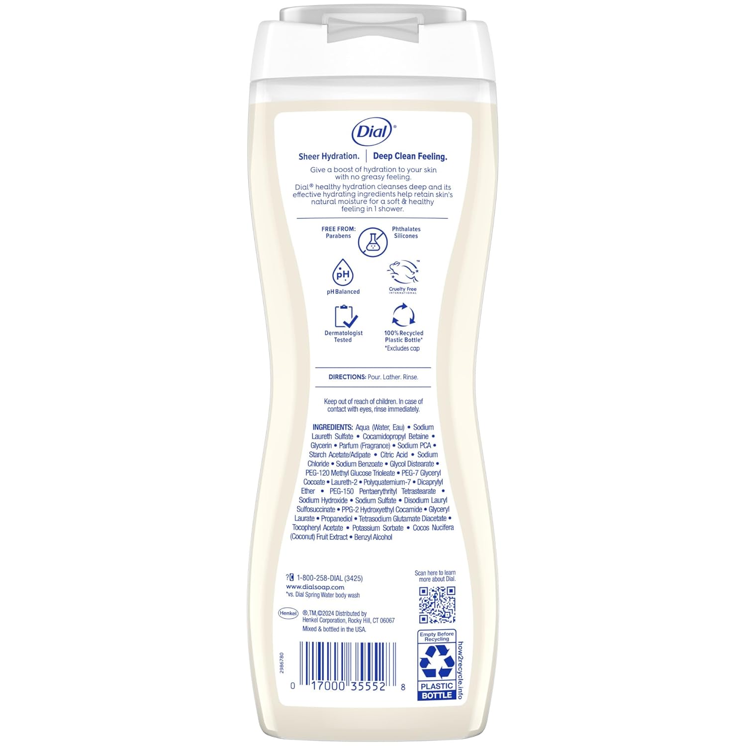 Dial Body Wash, Healthy Hydration, Coconut Milk plus Vitamin E, 16 fl oz (Pack of 4)