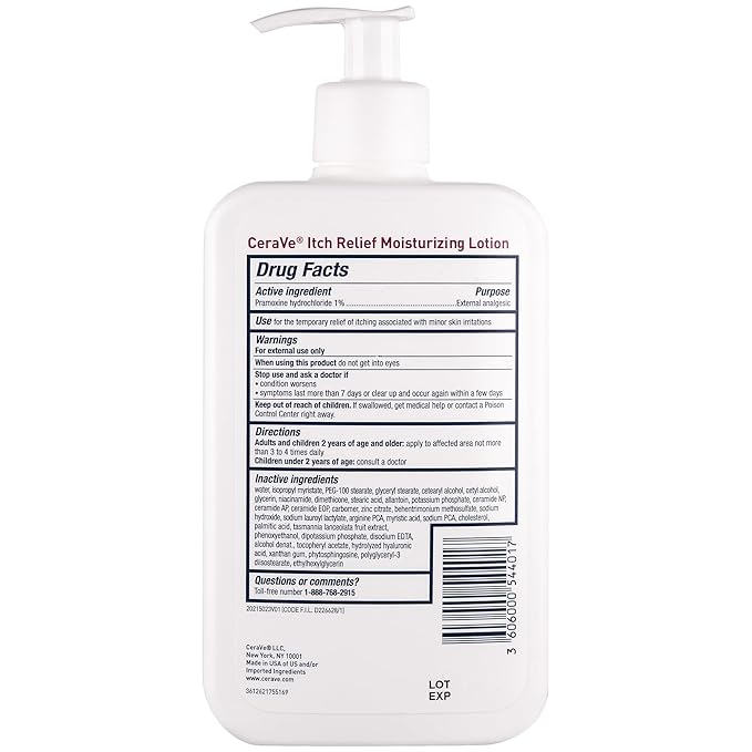 CeraVe Anti Itch Moisturizing Lotion with Pramoxine Hydrochloride, Relieves Itch with Minor Skin Irritations, Sunburn Relief, Bug Bites, 16 Ounces