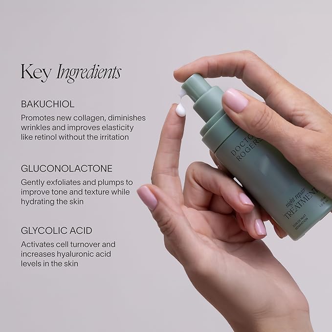 Doctor Rogers Night Repair Treatment REFILL. Restoring & Hydrating Anti-Aging Face Serum with Glycolic Acid, 1 Ounce (30 ml)