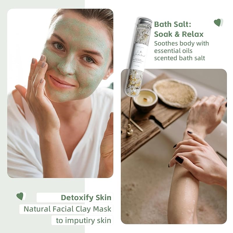 Natural Amor Cozy Spa Gifts for Women and Men,7pcs Self Care Box Including Soap Bar, Candle, Bath Bomb, Bath Salt, Thank You Gift