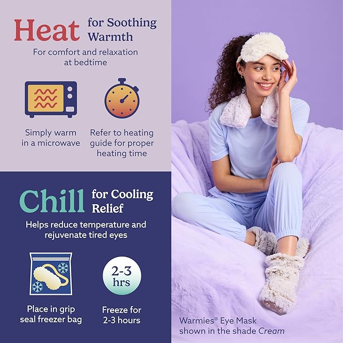 warmies Microwavable Eye Mask for Warmth & Comfort - Heating & Cooling Compress for Calming Relaxation - Weighted & Heated Eye Mask with Scented Lavender for Sleeping - Marshmallow Brown