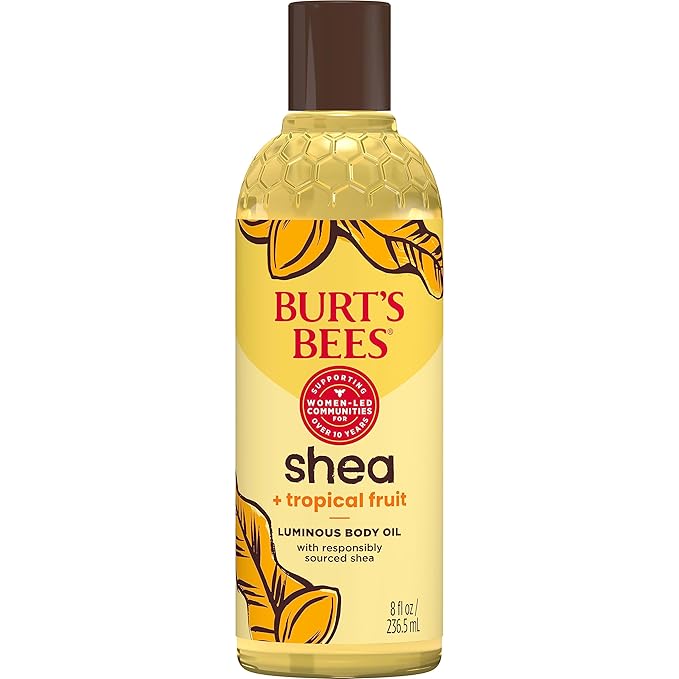 Burt's Bees Shea + Tropical Fruit Luminous Body Oil, Mothers Day Gifts, Non-Greasy, Antioxidant Rich for Glowing Skin, Non-Irritating, Natural Origin Skin Care, 8 oz.