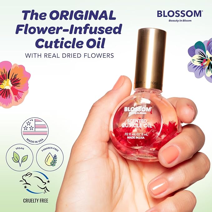 Blossom Cuticle Oil for Nails, Hydrating, Moisturizing, Scented Nail Oil Cuticle Care, Infused with Real Flowers, Made in USA, 0.92 fl. oz, Jasmine