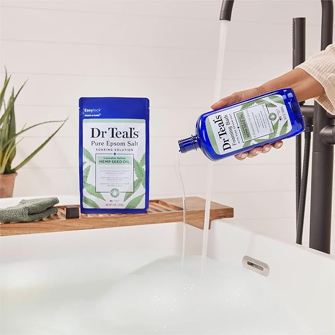 Dr Teal's Foaming Bath with Pure Epsom Salt, Cannabis Sativa Hemp Seed Oil, 34 fl oz (Pack of 2)