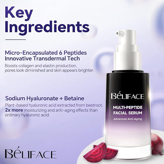 Peptides Serum for Face with Hyaluronic Acid for Fine Lines and Wrinkles, Collagen Boosting Hydrating Face Serum, Anti-aging for All Skin Types, Fragrance Free, 1.35 Fl. Oz