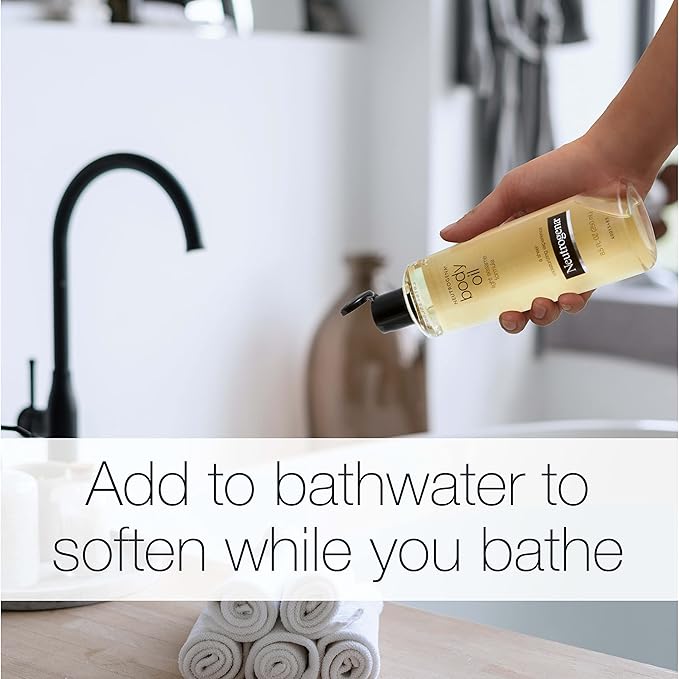 Neutrogena Body Oil Light Sesame Formula, 8.5 fl oz, Radiant Glow Moisturizer for Dry Skin, Bath & Shower Oil For Smooth and Hydrated Skin