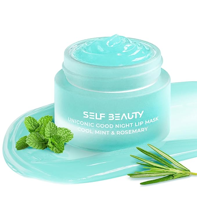 SelfBeauty Cool Mint Rosemary Lip Mask - Vegan Balm, Daily Moisturizer, Overnight Hydrating Treatment With Cool Mint, Scrub Exfoliator Intensive Repair, 0.51fl.oz