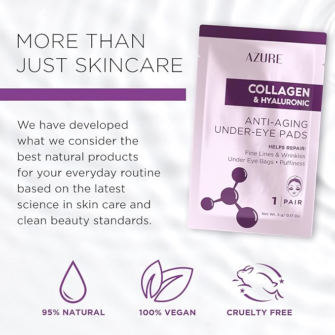 Azure Cosmetics Collagen & Hyaluronic Acid Anti Aging Under Eye Pads - Lifting & Moisturizing Eye Mask Patches - Reduces Fine Lines, Wrinkles, Dark Circles & Puffiness - Made in Korea - 5 Pairs