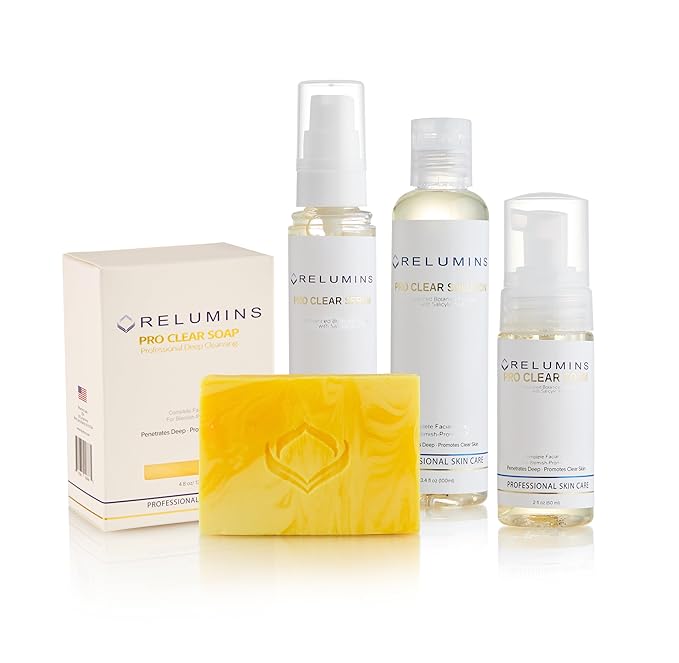 Relumins Pro Clear Skincare Set, Advanced Botanical Formula with Salicylic Acid, 4-in-1 Complete Clear Skin System to Control Pimple and Breakouts with 5-Piece Zit & Blackhead Removal Tool