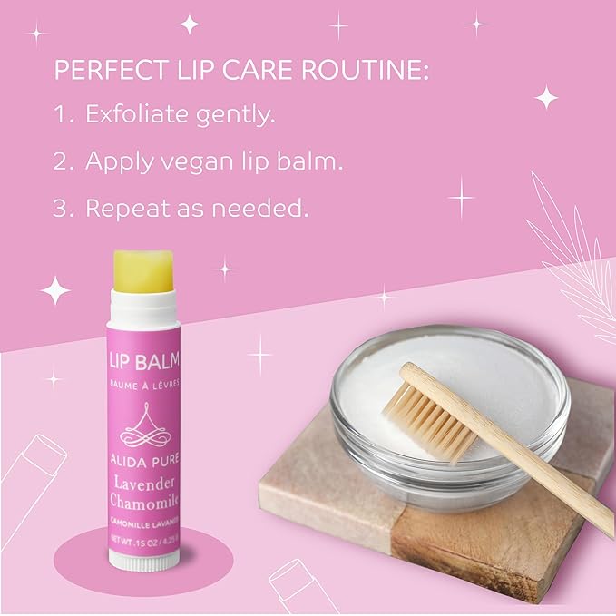 Lavender Chamomile Lip Balm Collection, Vegan Lip Balm Set, Beeswax Free, with Avocado Oil, Organic Jojoba Oil, and Vitamin E, Natural Moisturizer for Dry, Chapped Lips, 3 Tube Set