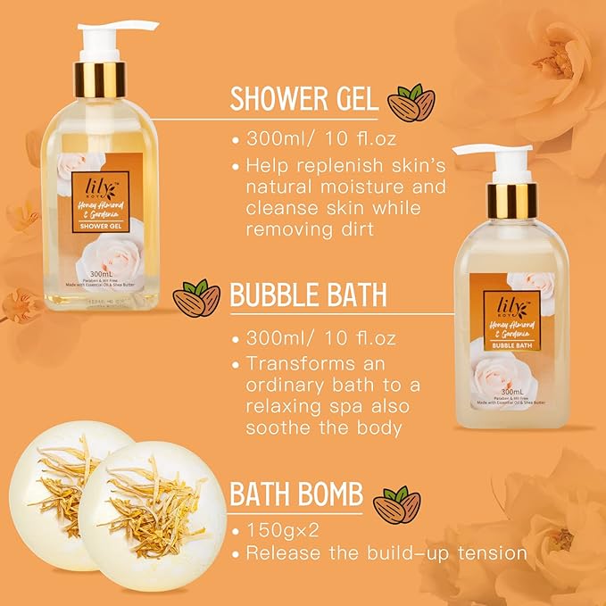 Mothers Day Gifts for Mom - 10-Piece Honey Almond Bath & Body Gift Set for Women, Spa Gift Basket, Self Care Kit with Bath Bomb & Moisturizers | Christmas, Birthday Gifts, All Occasion Holiday Present