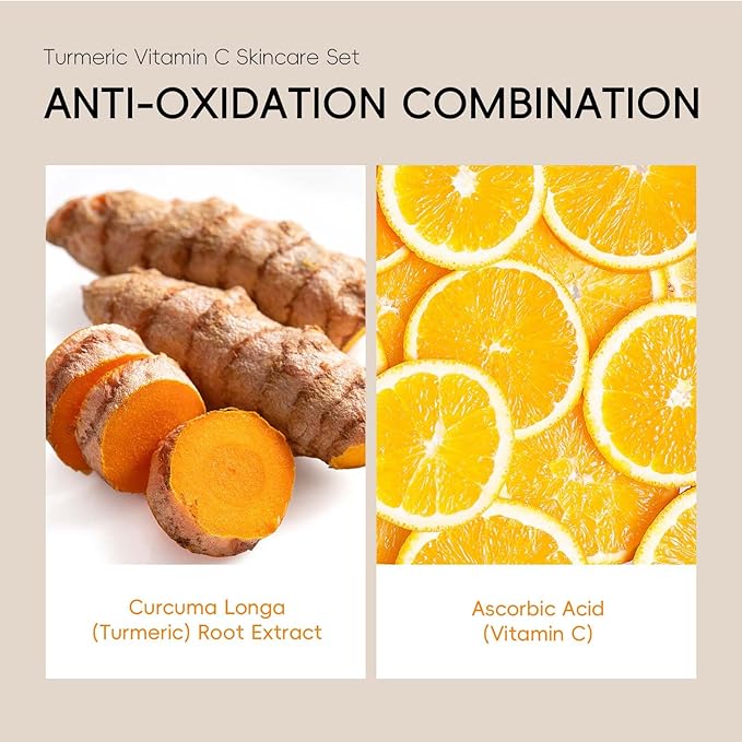 Turmeric Vitamin C Skin Care Set,5 Piece Gentle Skin - Turmeric Cleanser,Toner,Serum,Eye Cream,Moisturizer,to Cleanses, Soothing, Hydrating Skin, Skin Care Set for All Skin Type