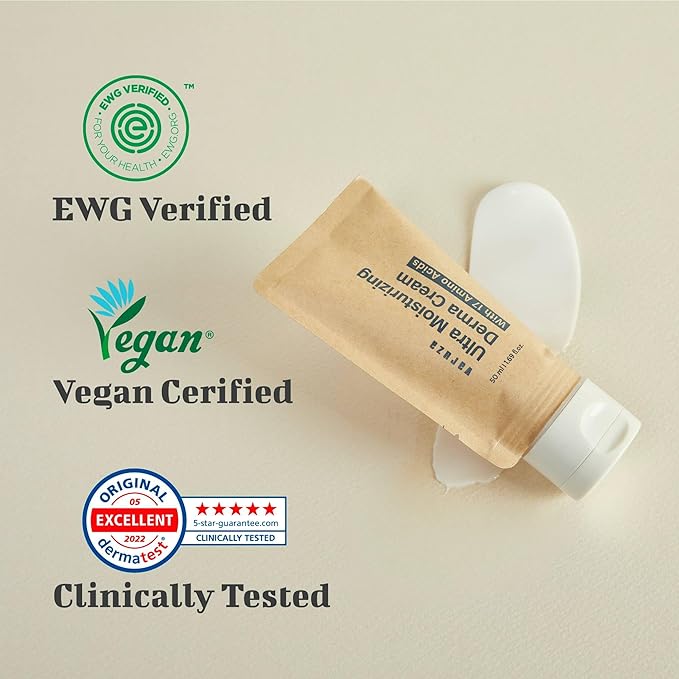 Ultra Moisturizing Derma Facial Cream – Deep Hydrating Face Moisturizer – EWG Verified Vegan Cruelty Free Korean Skin Care Product with Hyaluronic Acid, Non-Sticky Unscented Lotion, 2EA