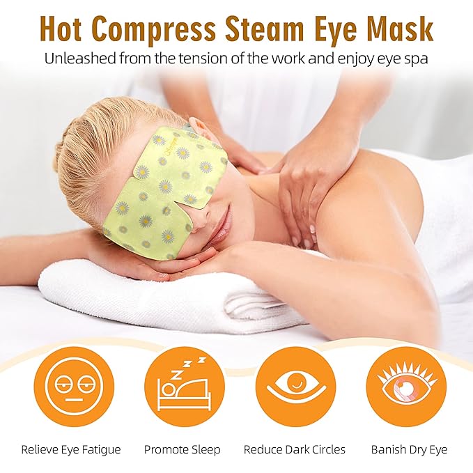 Serfeymi 22 Packs Steam Eye Mask, Warming Eye Mask Promote Sleep Eye Patch Self-Heating, Disposable Eye SPA Heated Eye Mask for Dry Eyes, Dark Circles, Tired Eyes, Eye Fatigue (Upgraded Chamomile)