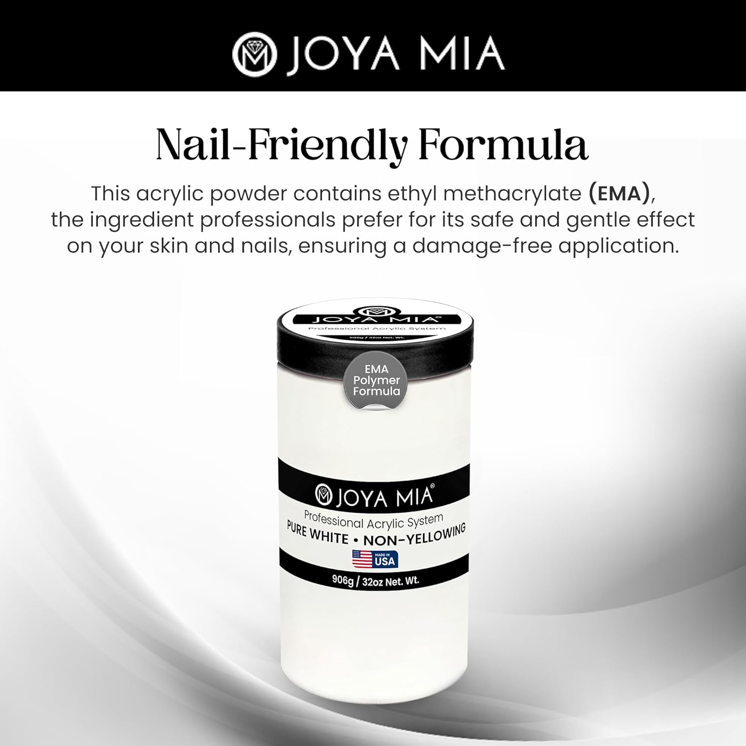 Joya Mia Acrylic Powder for Nails, MMA-Free, Super Adhesion Professional Powder for Flawless & Long-Lasting Nail Enhancements, Easy Application, Vibrant & Stunning Colors - Pure White, 32 oz