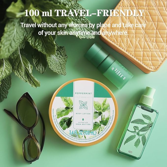 Princess Belle Peppermint Lotion, Travel Size Body Lotion for Women and Men Dry Skin, Deep Moisturizing and Hydrating with Natural Shea Butter, Smell Good, 100ml(3.4floz)