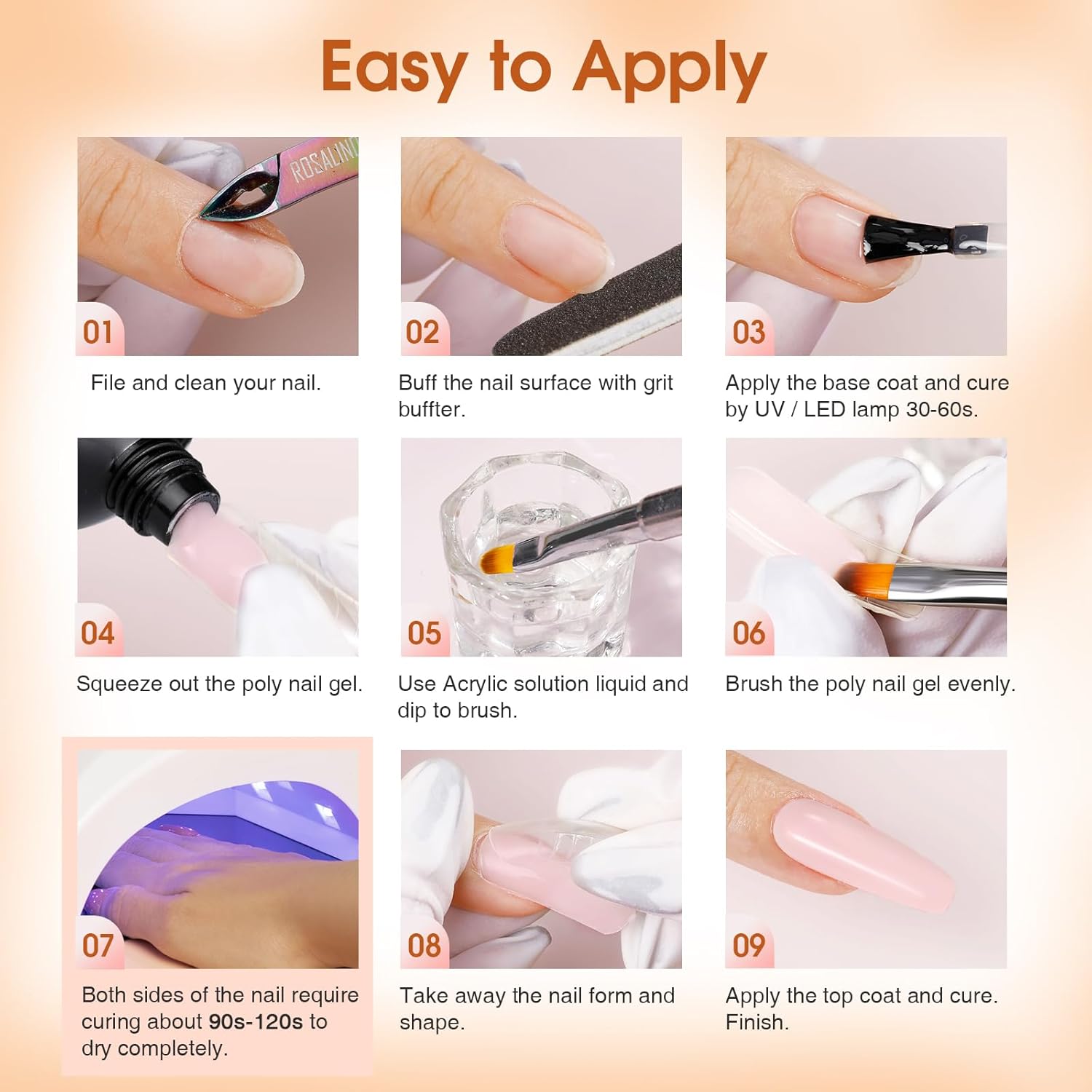 ROSALIND Poly Nail Gel Kit -14 Colors + 75 Nail Art Accessories Kit Nude Pink Series Poly Gel with Big Uv Light 48W and Electric Nail Drill Poly Nail Gel Starter Kit with Everything Gift