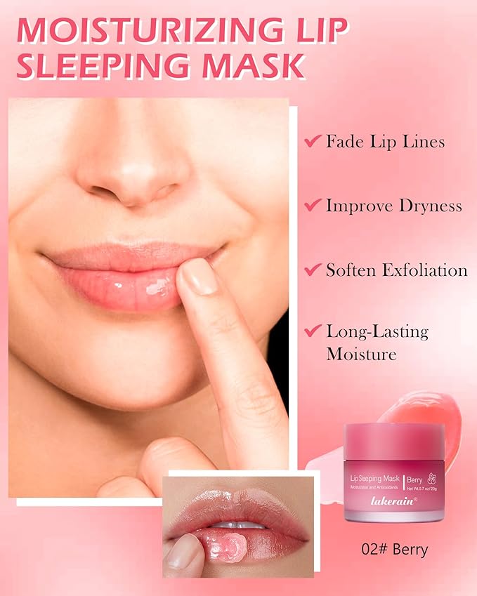 Sleeping Lip Mask, Overnight Hydrating & Prevention Dry and Cracked Lips Scrubs Exfoliator & Moisturizer, Ultra-Nourishing Lip Sleeping Mask with Wand, Lips Care Therapy Treatment for Women-02#Berry
