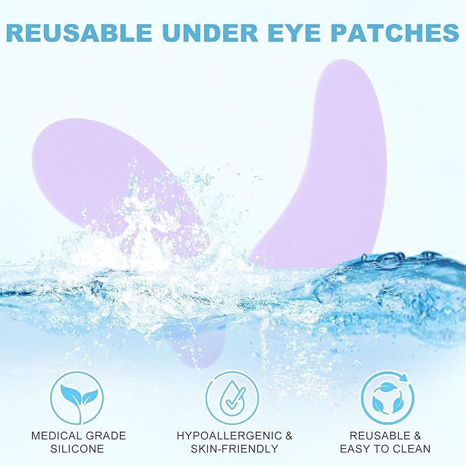 Joez Wonderful Under Eye Patches 2 Pairs, Silicone Reusable Eye Patches, Under Eye Mask for Skin Care Effect to Reduce Wrinkles & Fine Lines, with Metal Eye Cream Applicator, Tin Case (Purple)