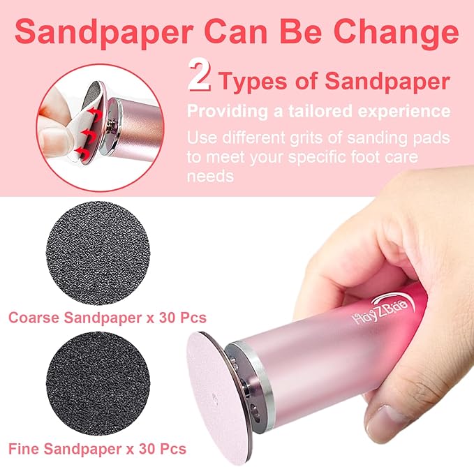 High Torque Electric Foot File - Callus Remover for Feet,Adjustable Speed Foot File with 60 Pcs Sandpaper Discs,Professional Pedicure Tool for Dead Skin and Calluses (Gradient Pink)