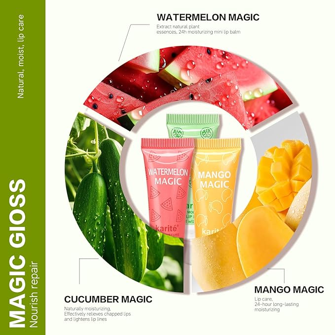 Lip Balm, fruit flavor - sweet watermelon, fragrant mango and elegant mango - perfect lady's storage and lady's birthday gift, 100% natural lipstick