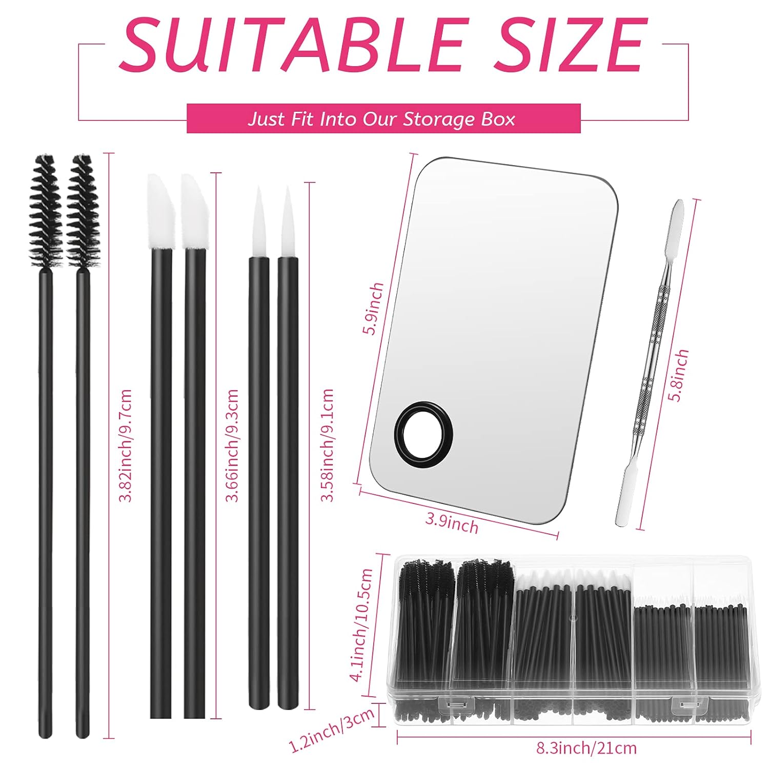 Maitys 260 Pieces Disposable Makeup Tools Kit, Eyeliner Brushes Mascara Wands Lipstick Applicators Plastic Organizer Box Short Waterproof Cape Stainless Steel Makeup Palette, Spatula(Black)